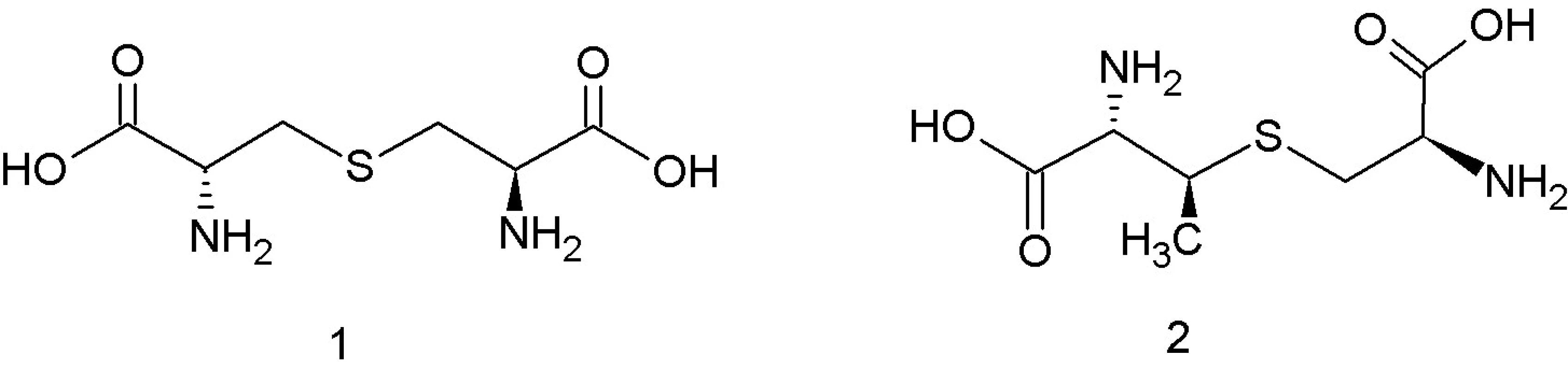 Štruktúra lantionínu – 1, ß-metyllantionínu – 2