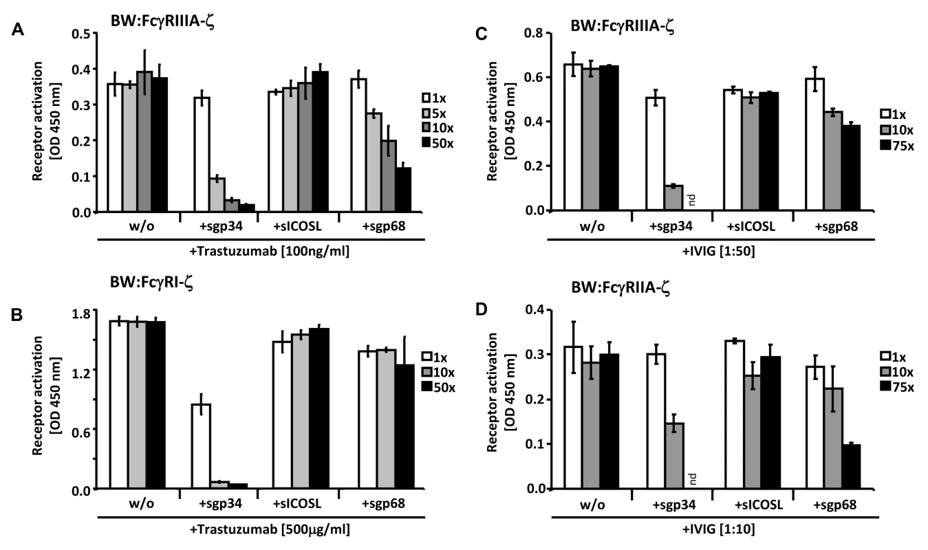 Soluble ectodomains of HCMV vFcγRs interfere with FcγR activation.
