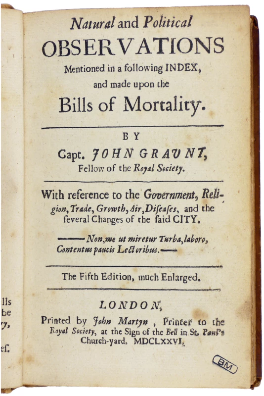 “Bills of Mortality” for London, published by John Graunt in 1676.