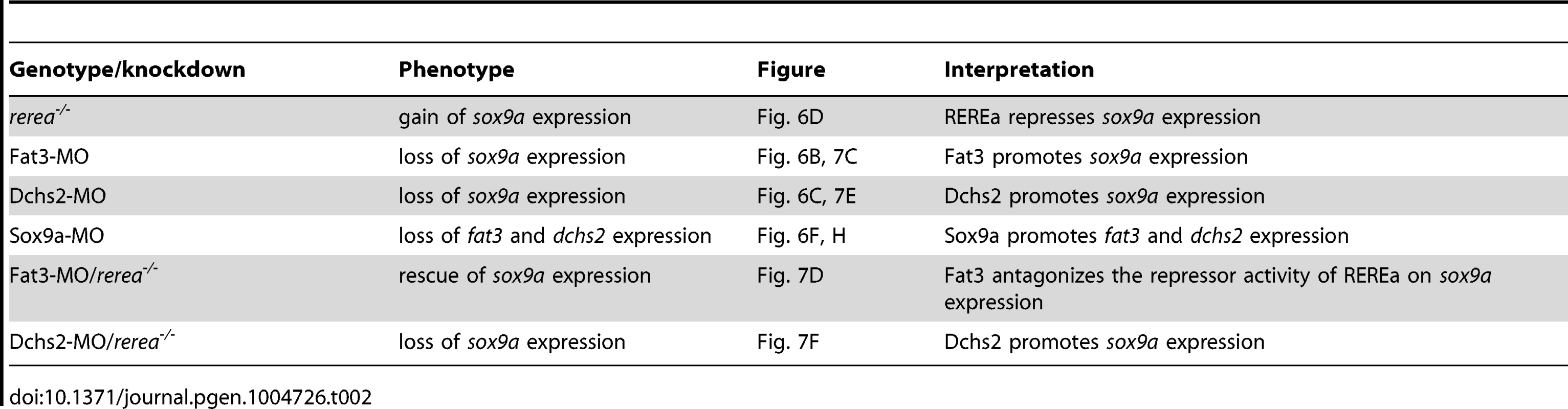 Summary of loss of function interactions.