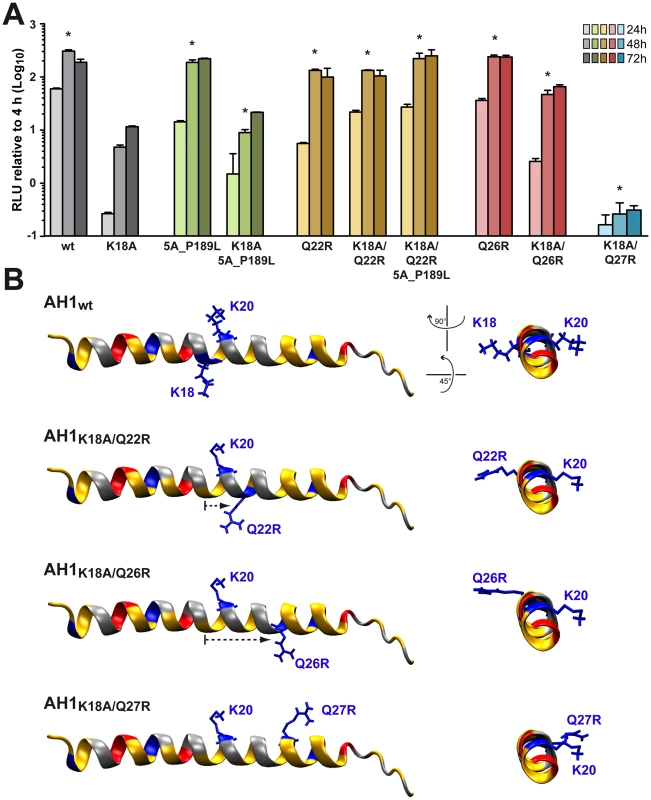 Analysis of pseudorevertants selected with NS4B AH1 mutant K18A.