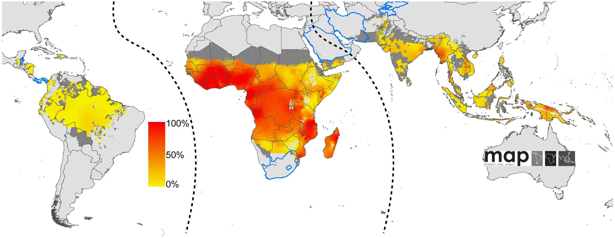 Global limits and endemicity of <i>P. falciparum</i> in 2007.
