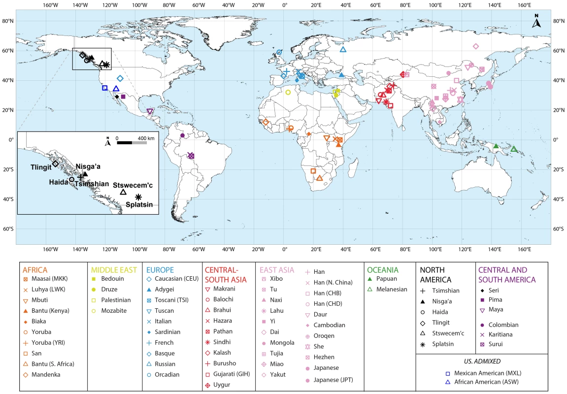 Map of populations included in the combined dataset.
