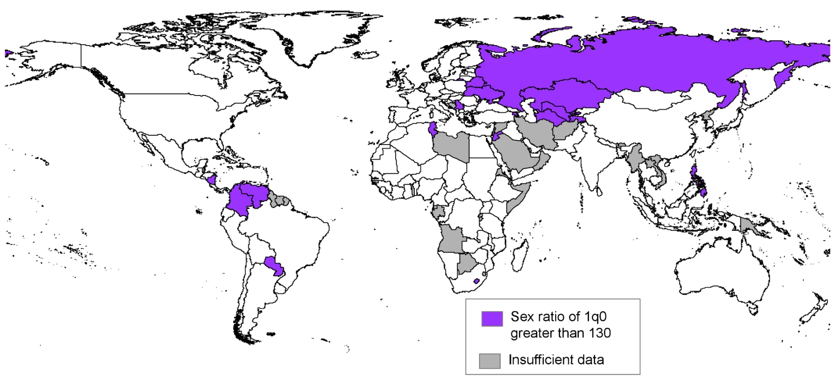 Countries where excess male infant mortality was found in the 2000s.