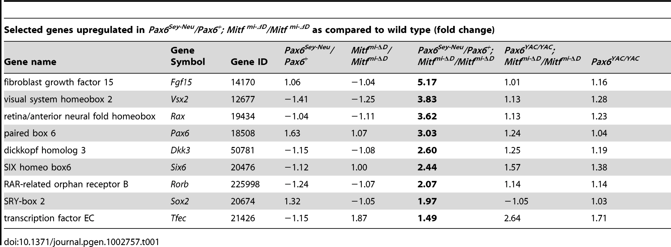Gene expression profiling in mutant E11.5 RPE fractions.