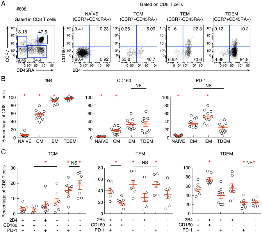 Combined assessment of co-inhibitory molecule expression and differentiation state.
