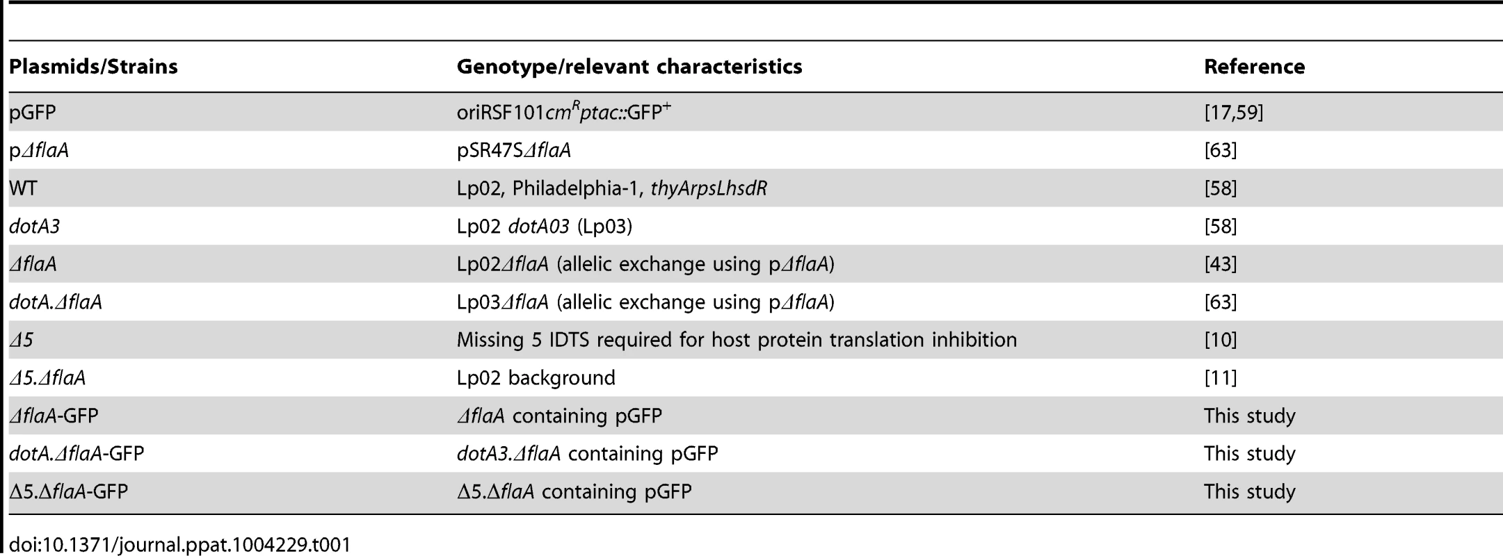 Plasmids and strains used in this study.