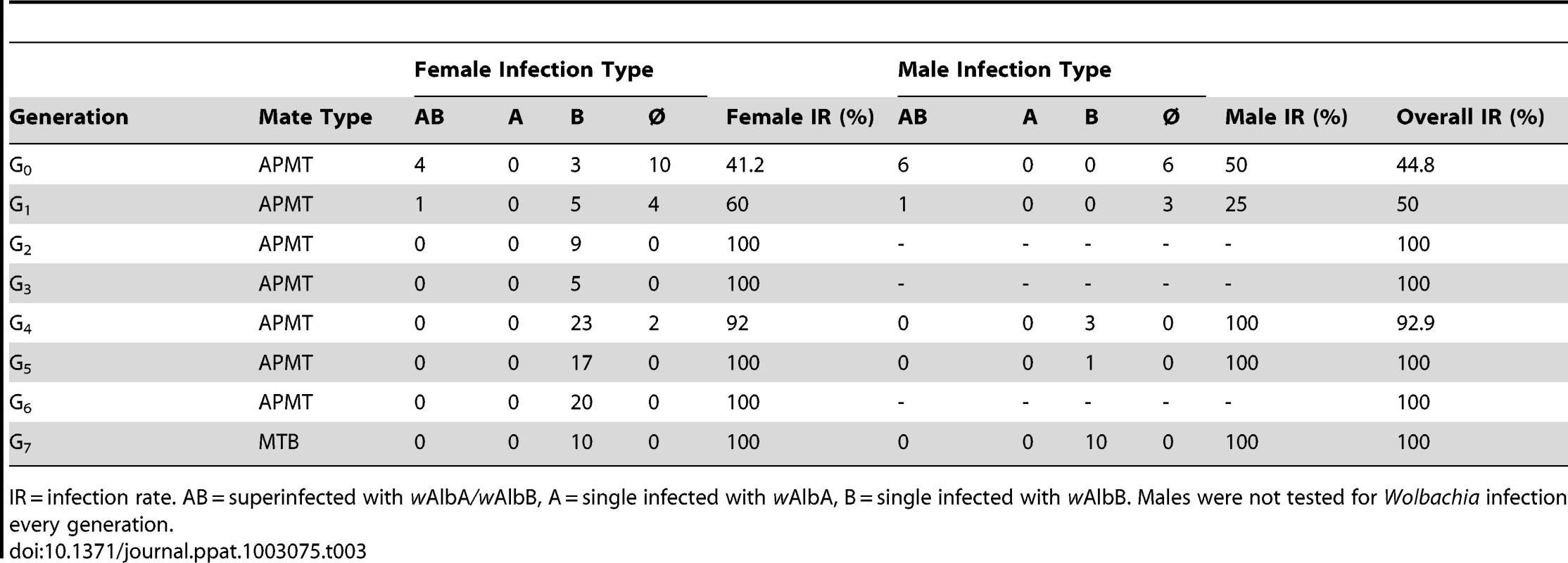 <i>Wolbachia</i> infection following the generation of the MTB strain.