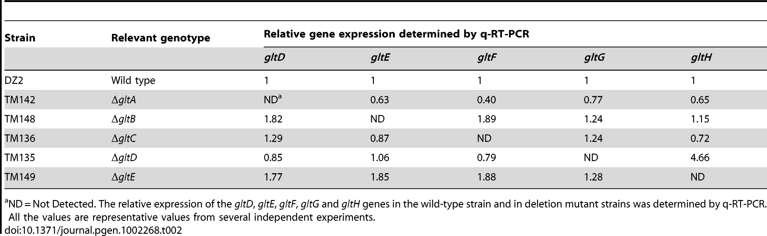<i>glt</i> mRNA expression in cluster G1 deletion strains.