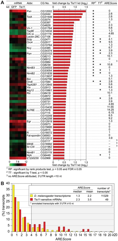 Analysis of Tis11-sensitive mRNAs in <i>D. melanogaster</i> SL2 cells.