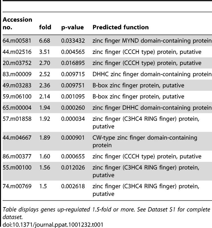 Predicted zinc finger proteins up-regulated during alkaline stress in <i>Toxoplasma.</i>