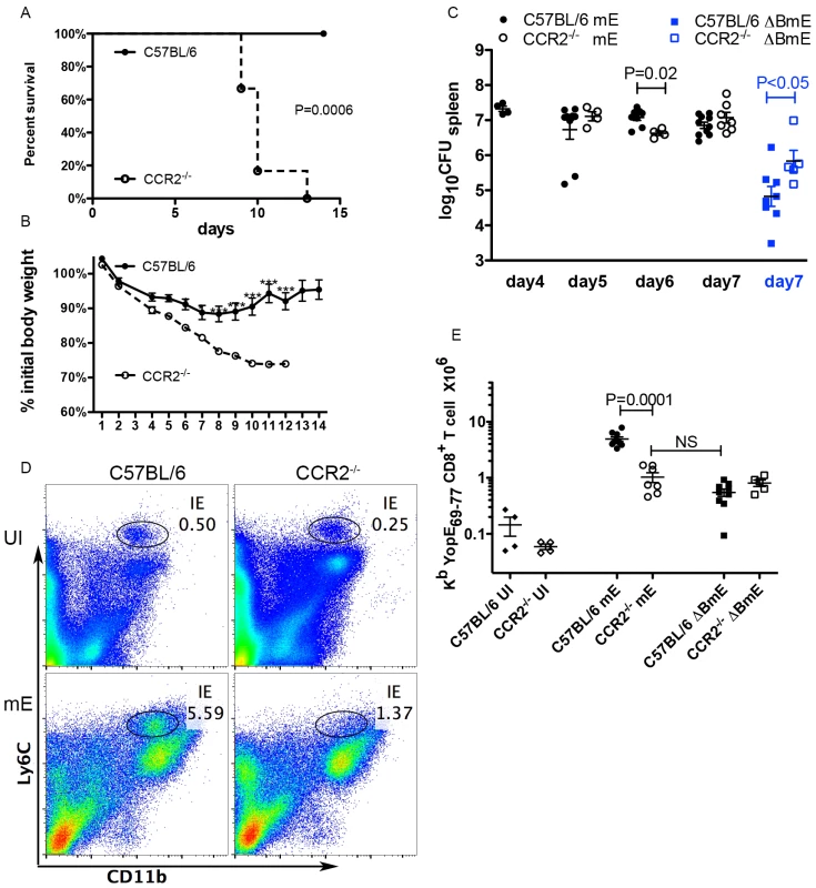 CCR2 is required for host survival and the large translocation-dependent ET cell response.