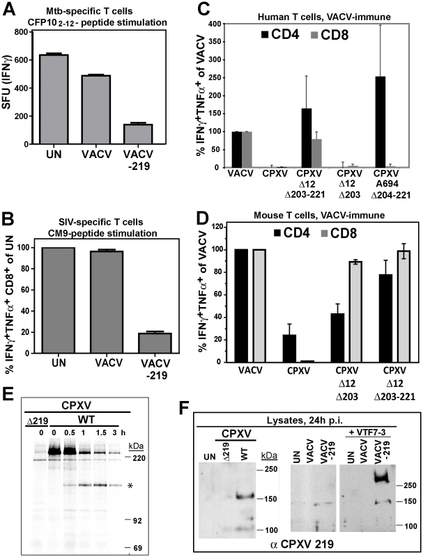 Inhibition of T cell activation by CPXV 219 is species-specific.