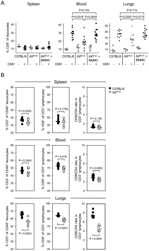 MC deficiency preferentially attenuates the recruitment of CD8 T cells to the lungs and is reversed by MC reconstitution.