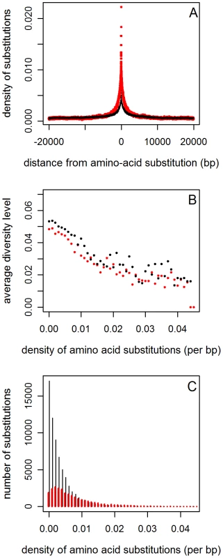 The reduction in diversity around amino acid substitutions, controlling for clustering.