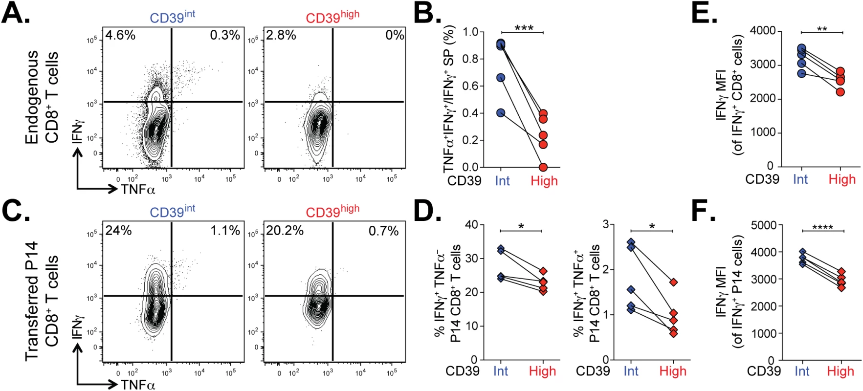 Terminally exhausted CD8<sup>+</sup> T cells marked by high levels of CD39 are most impaired in their effector function.
