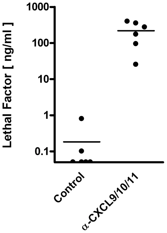 Detection and quantification of toxemia in spore-challenged mice.