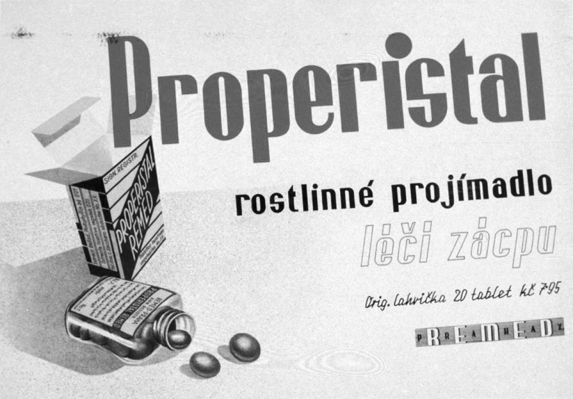 Leták fy Remed na tablety Properistal 1936, ČFM