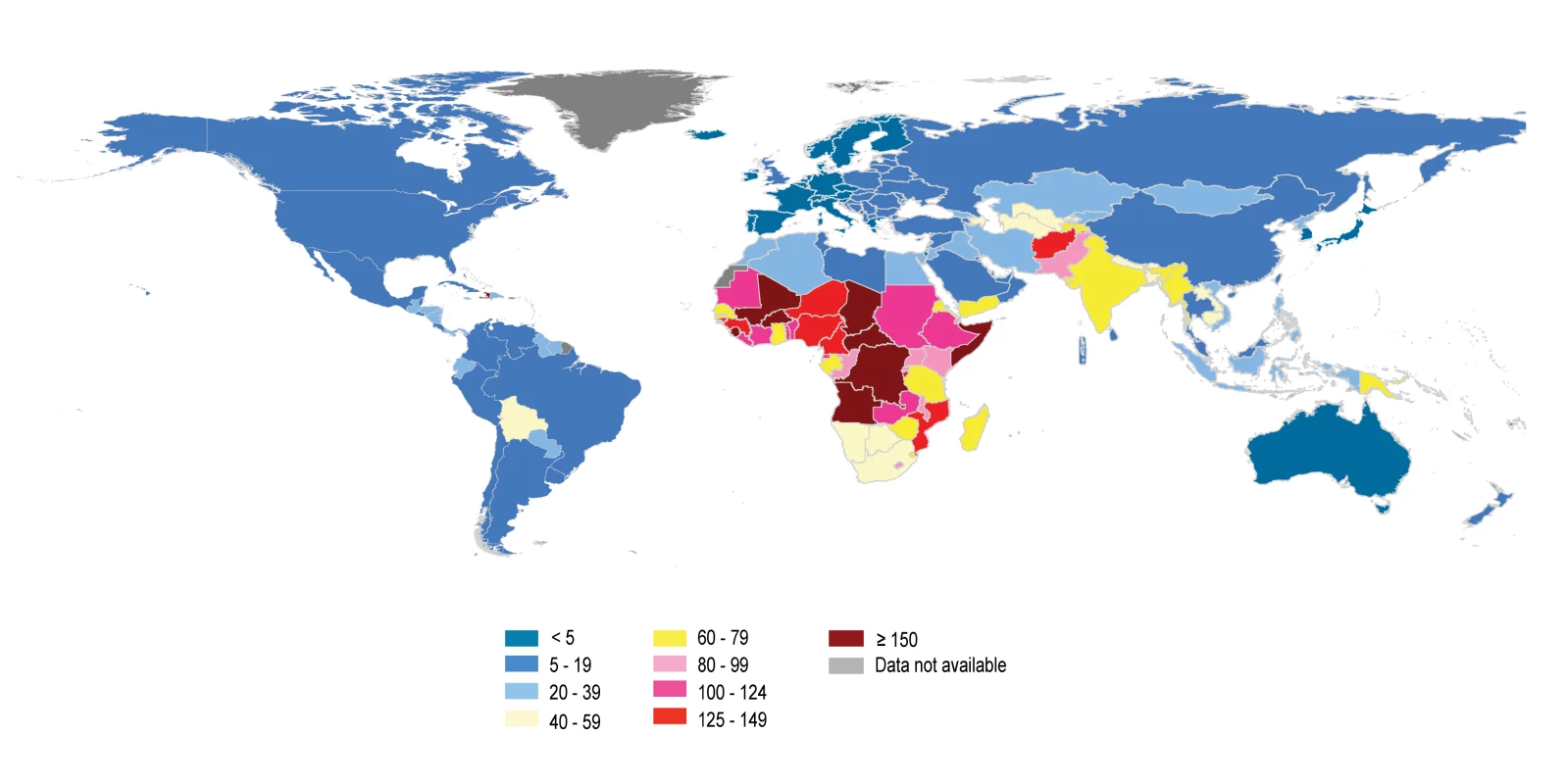 Under-five mortality rate by country for 2010.