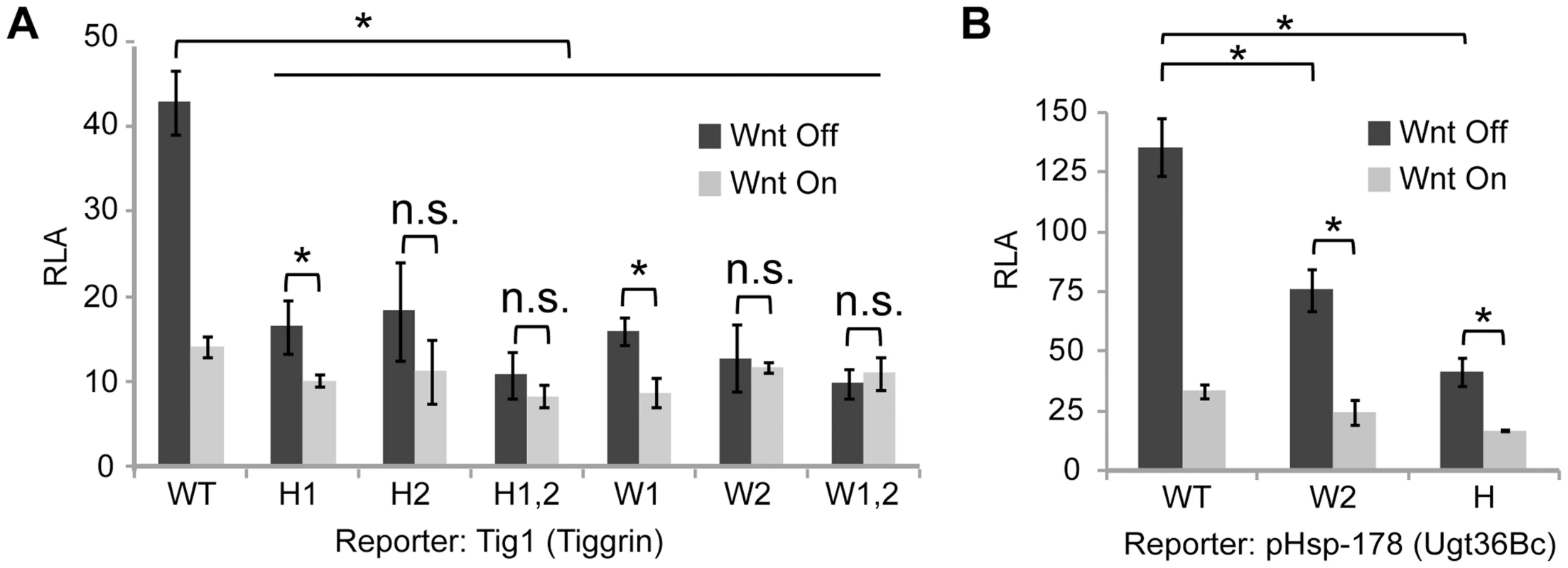 r-Helper and WGAWAW sites are required for Wnt-regulation of <i>Tig</i> and <i>Ugt36Bc</i> W-CRM reporters.