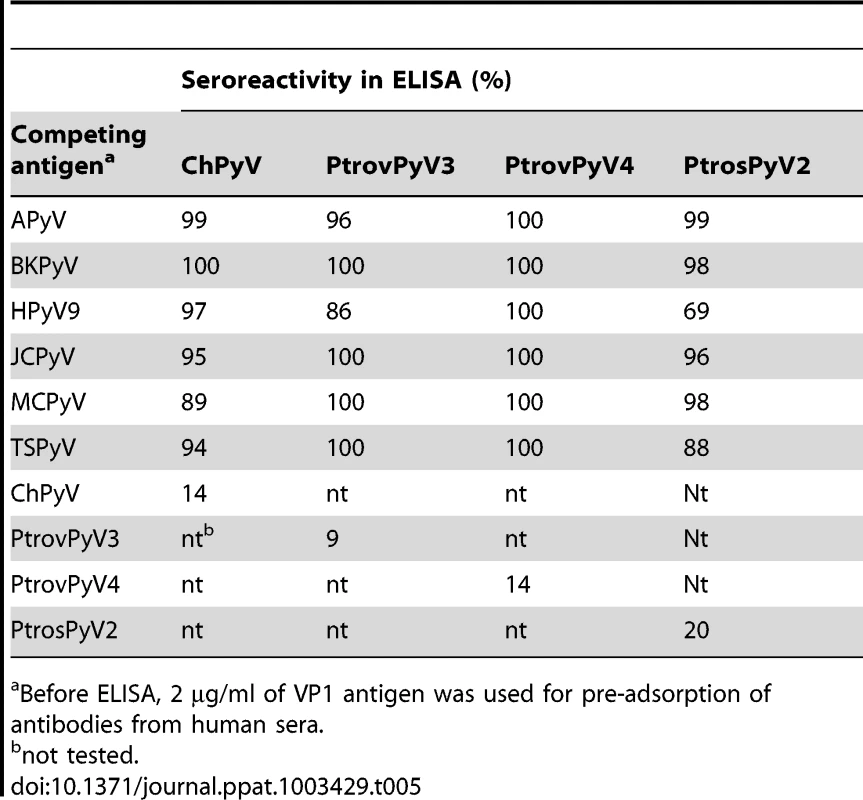 Competitive inhibition of seroreactivity between human and chimpanzee polyomaviruses.