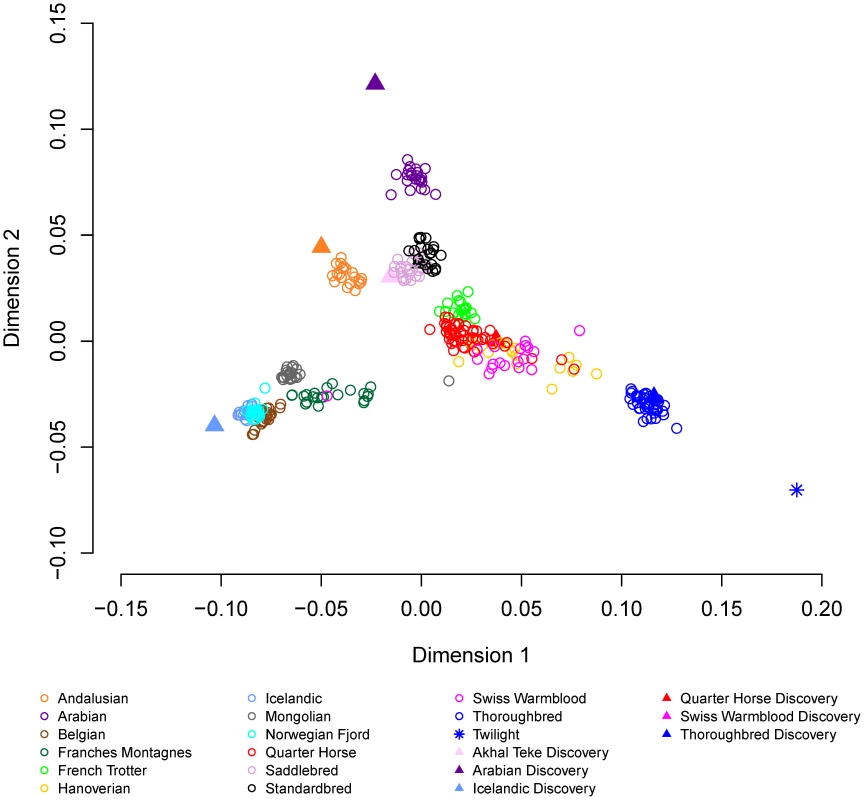Multidimensional scaling with 14 domestic horse breeds.
