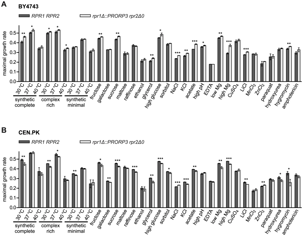 Quantitative phenotypic profiling of RNase P-swapped yeast strains.