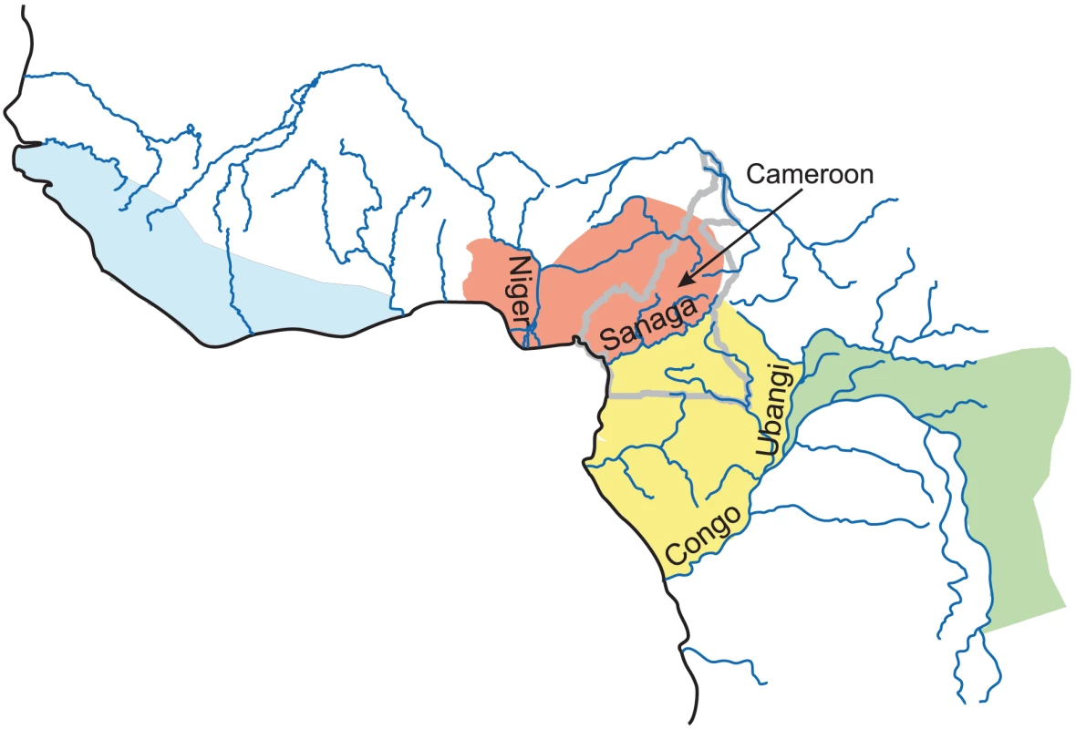 Map of the geographic distribution of four populations of common chimpanzee.
