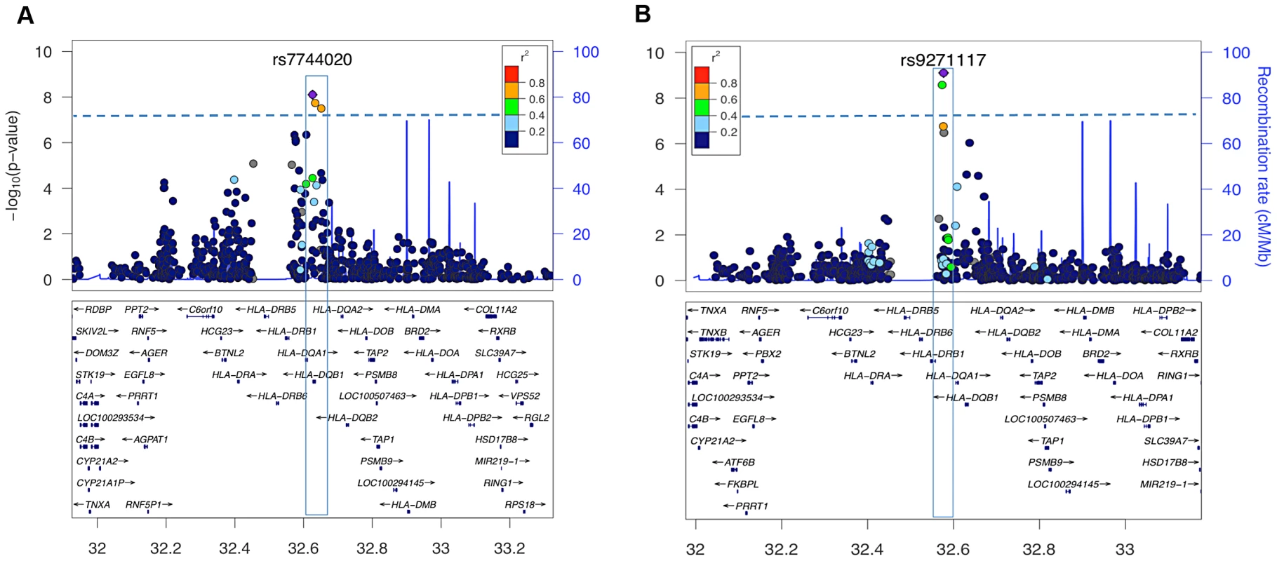 HLA-region SNP markers associated with clinical presentation at genome-wide significant levels.