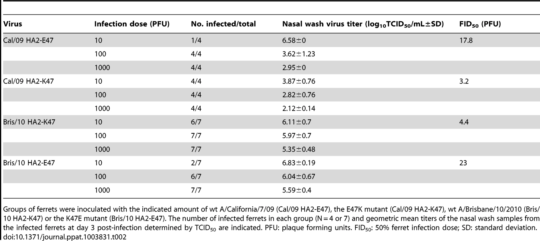 The impact of the HA2-47 residue on wt H1N1pdm infectivity in ferrets.