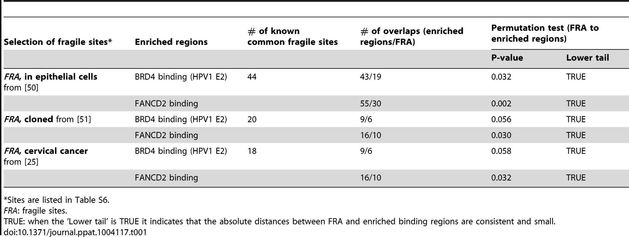 Association of common fragile sites with PEB-BLOCs and FANCD2 binding.