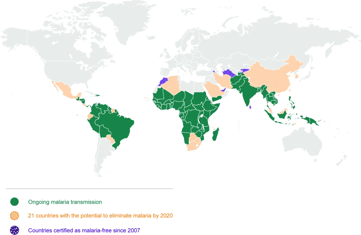 Map of 21 countries with the potential to eliminate malaria by 2020.