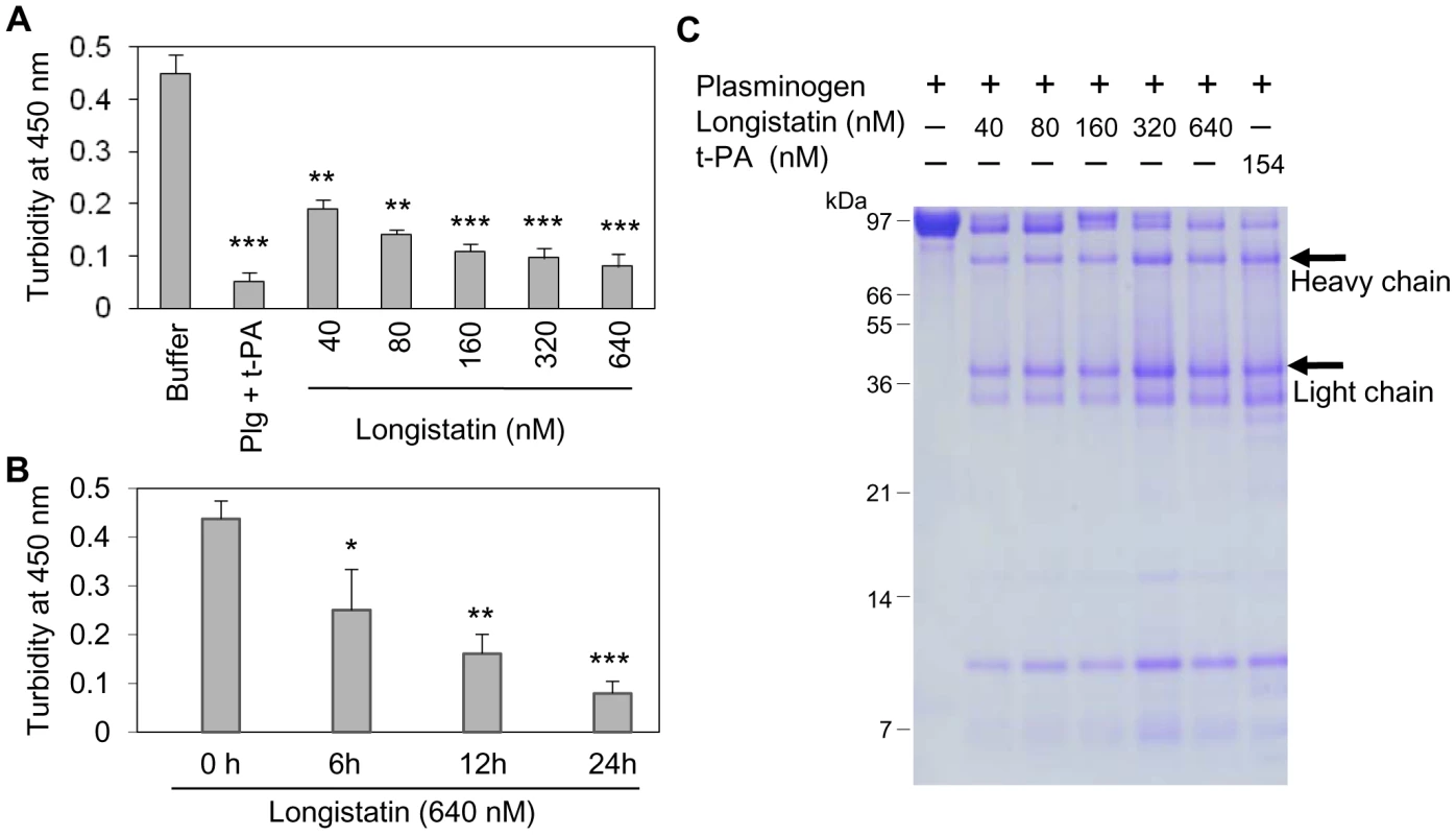 Longistatin induced fibrinolysis by activating plasminogen.