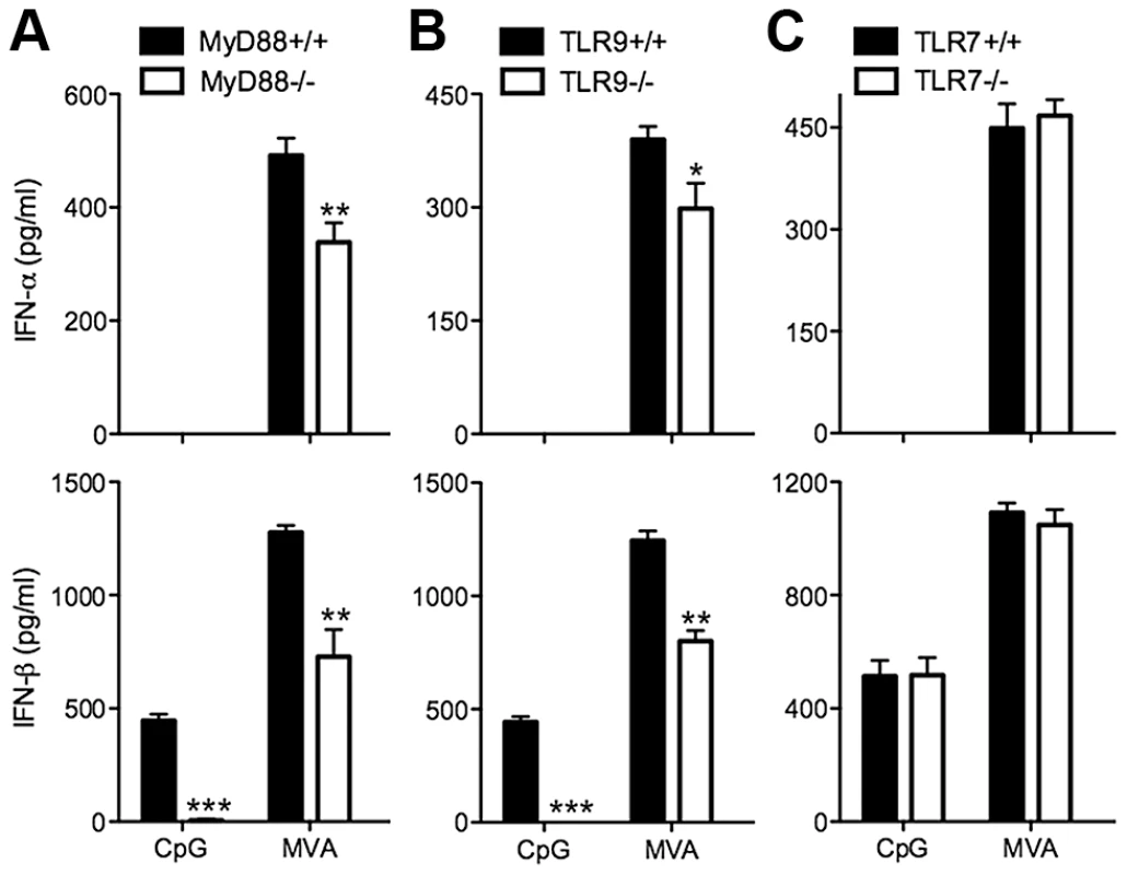 TLR9 and MyD88 contribute to the induction of type I IFN in cDCs by MVA.