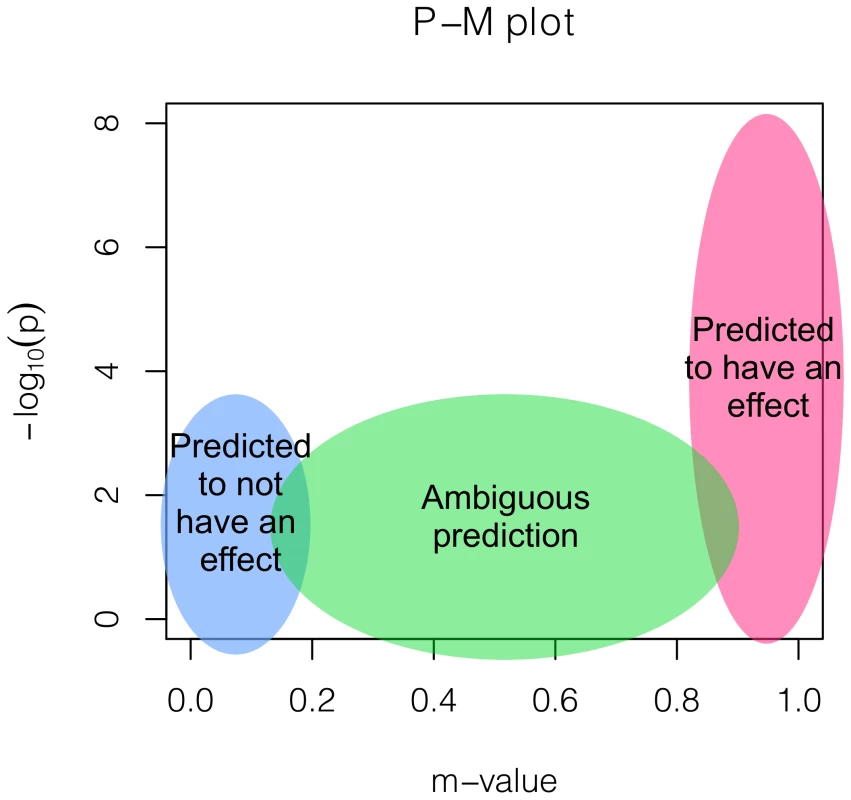 A figure depicting the interpretations based on a P-M plot.
