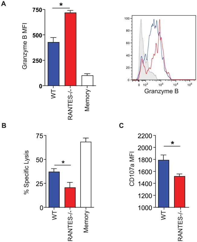 The cytotoxic ability of virus-specific CD8 T cells was decreased in the absence of RANTES.