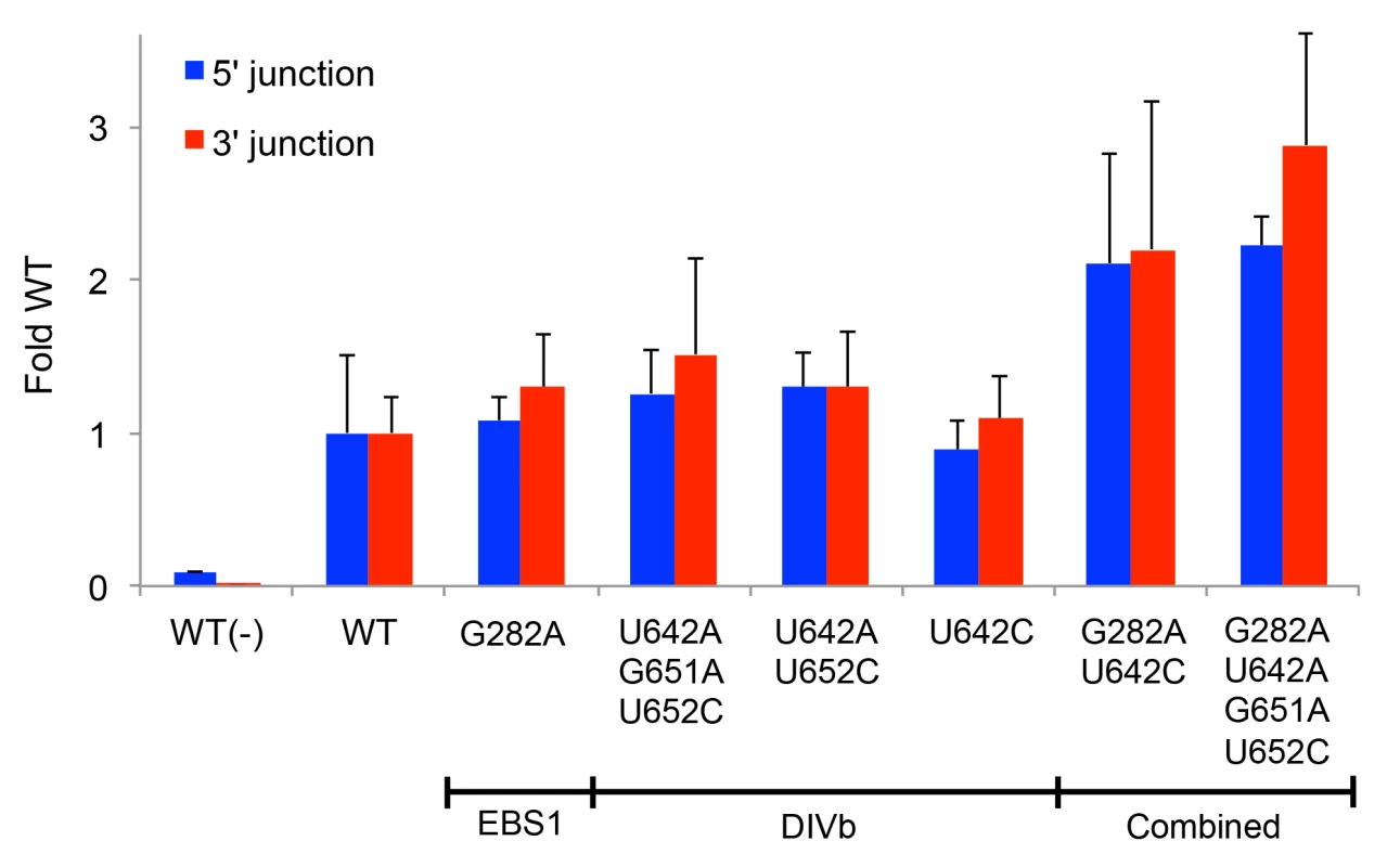 Retrohoming frequencies of Ll.LtrB variants containing positively selected mutations identified by PacBio sequencing.