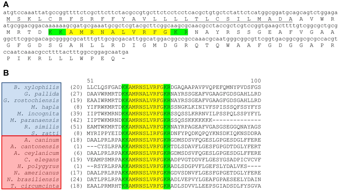 <i>Globodera pallida flp</i>-32 (<i>Gp-flp</i>-32) encodes a single peptide (AMRNALVRFG) and is expressed in at least 16 nematode species.