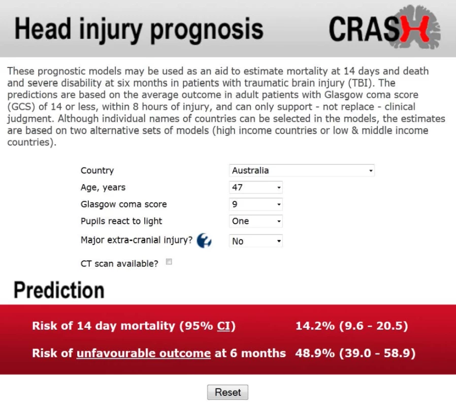 Web tool for prognosis of patients with head injury (CRASH trial) (reproduced from Perel et al &lt;em class=&quot;ref&quot;&gt;[7]&lt;/em&gt; with permission).