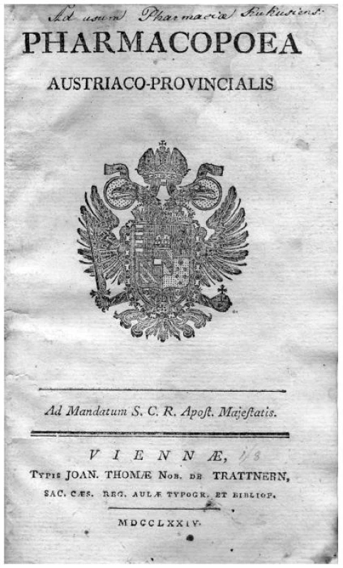 Titulní list lékopisu z roku 1774