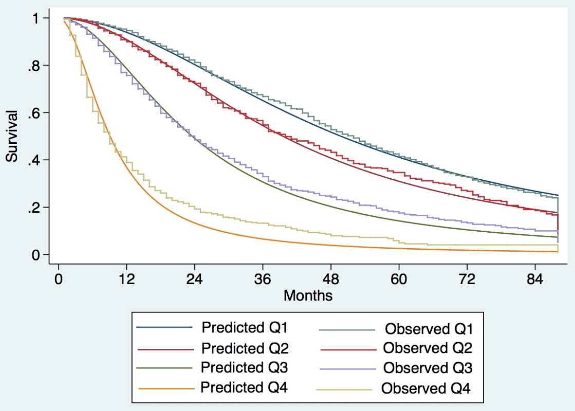 Expected versus observed survival in the training cohort.
