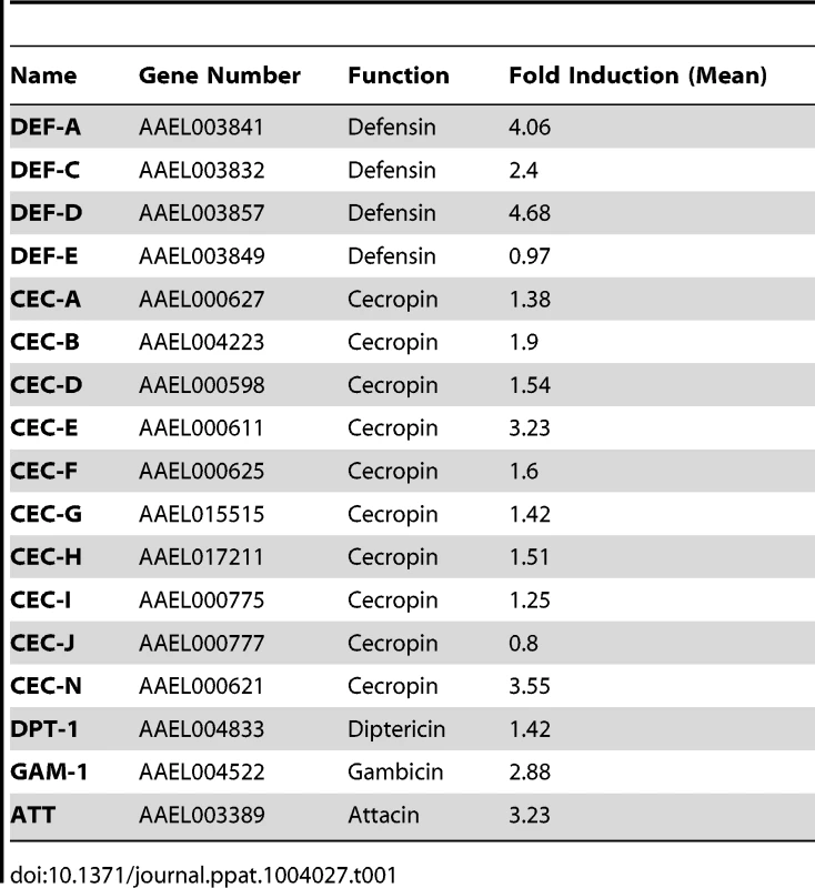 Regulation of antimicrobial peptides abundance in DENV-2 infection of &lt;i&gt;A. aegypti&lt;/i&gt;.