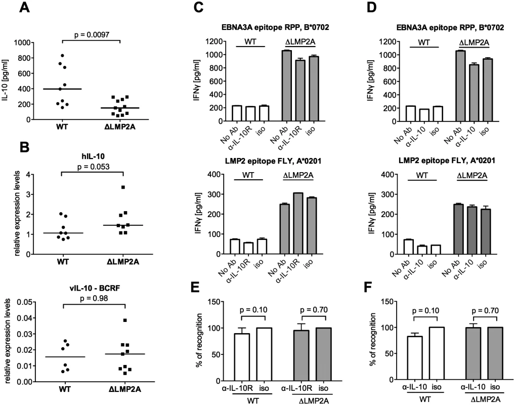 Role of LCL-secreted IL-10 in CD8+ T cell recognition of WT and ΔLMP2A LCLs.