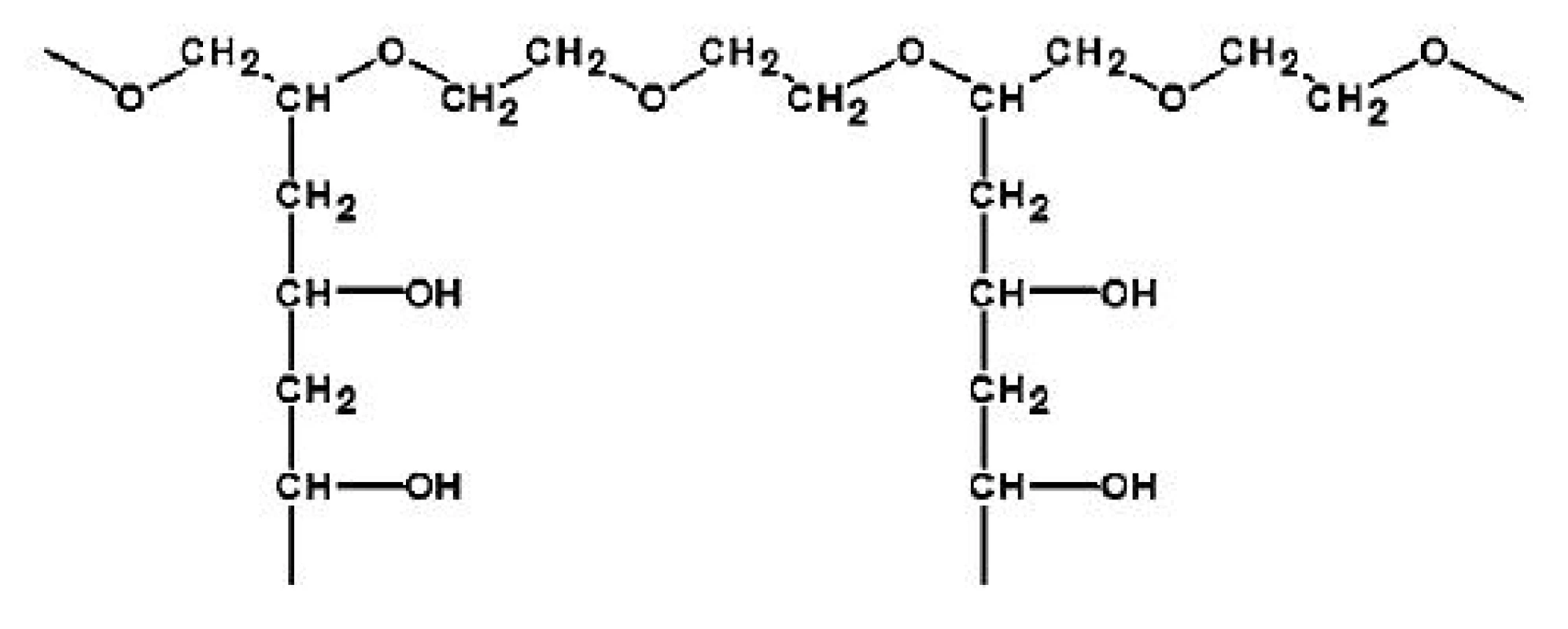 Strukturní vzorec PVA-PEG roubovaného kopolymeru (Kollicoat IR) &lt;sup&gt;24)&lt;/sup&gt;
