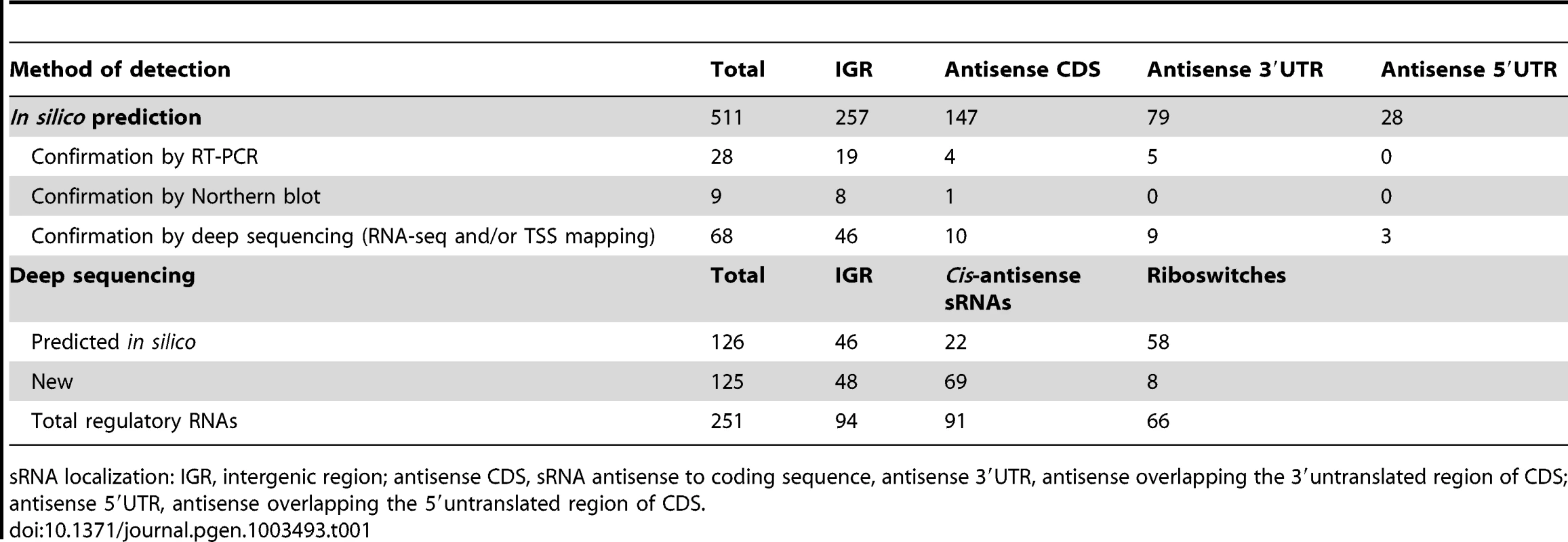 Summary of sRNA candidates in <i>C. difficile</i>.