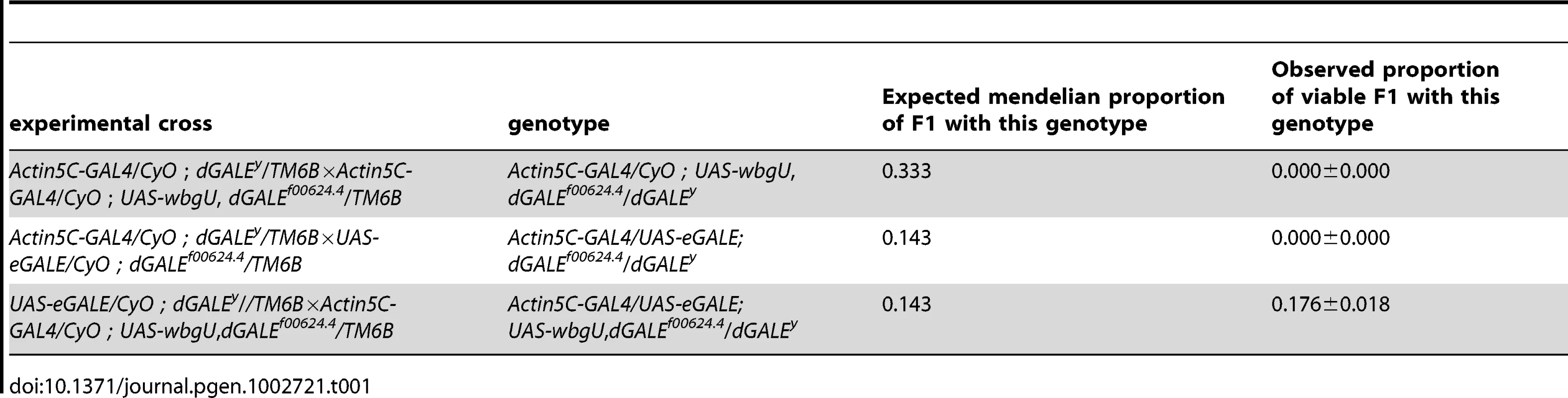Crosses to test rescue of &lt;i&gt;wbgU&lt;/i&gt; and &lt;i&gt;eGALE&lt;/i&gt; transgenes individually and in combination.