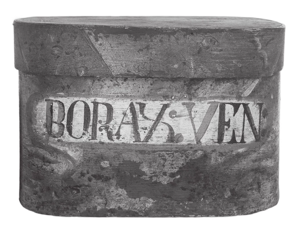 Dýhová krabice na ukládání minerálu boraxu