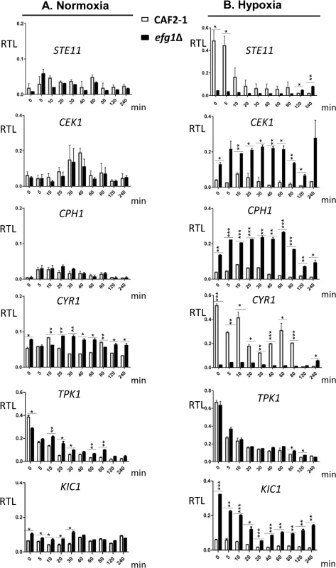 Transcriptional regulation of Efg1 target genes under normoxia and hypoxia.