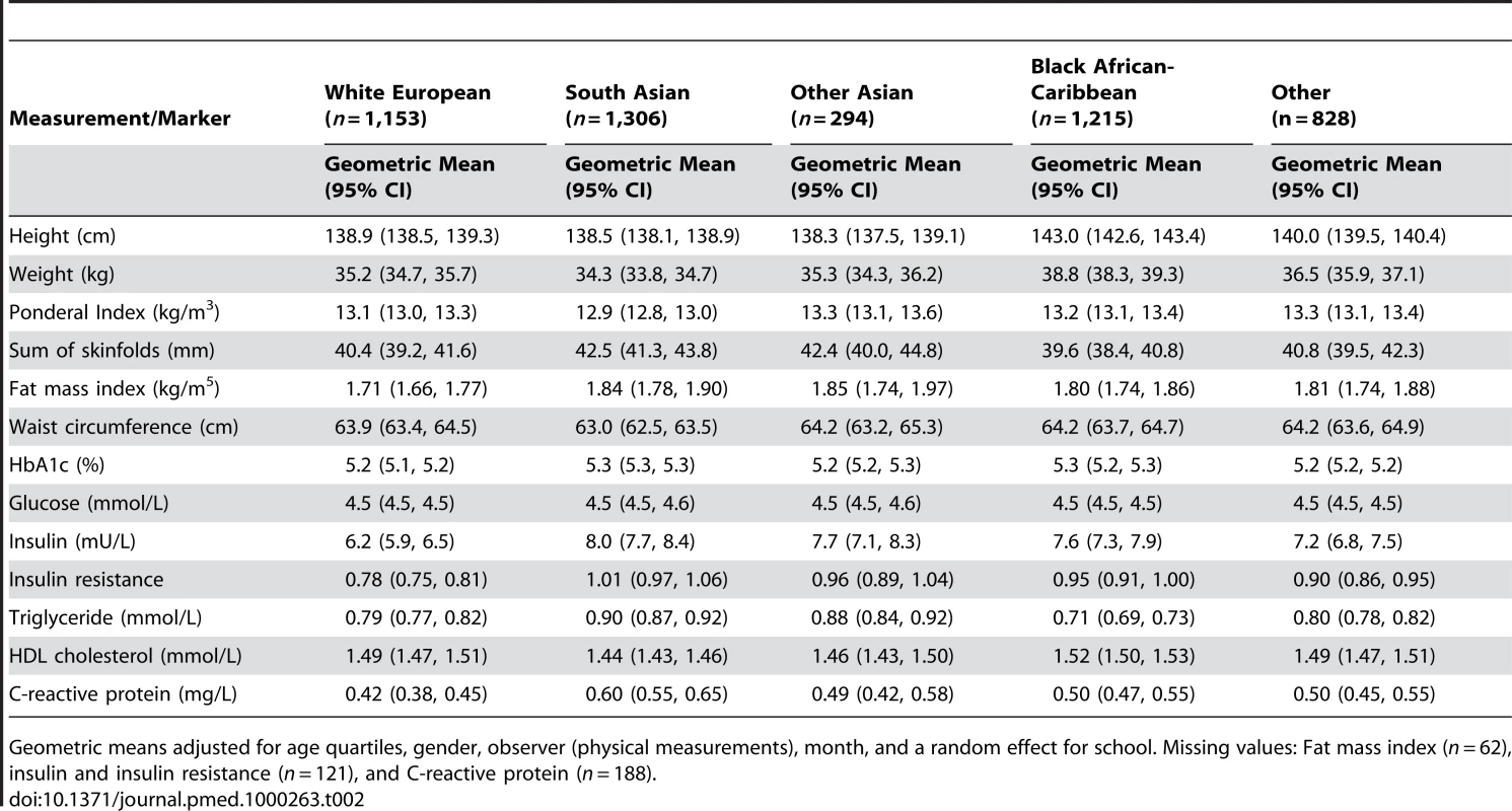 Physical measurements and blood markers: By ethnic group.