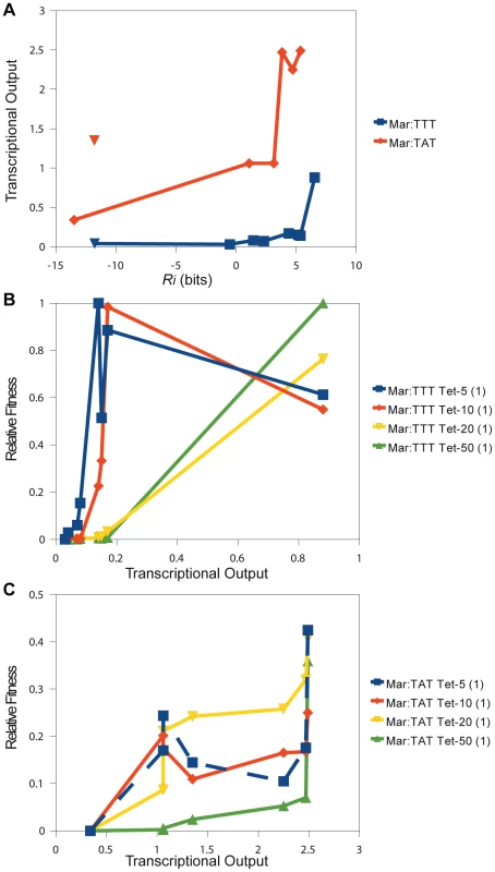 Direct comparison of relative fitness to transcriptional output.